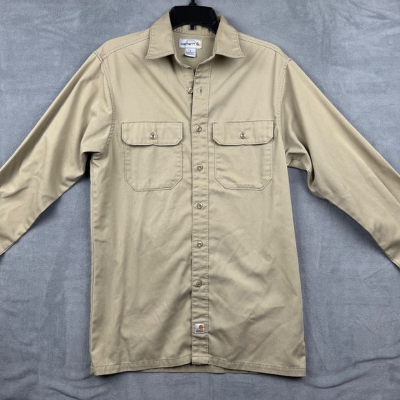 Carhartt Other - Carhartt Mens Long Sleeve Work Shirt Khaki Tan Double Pocket Button Up Size S